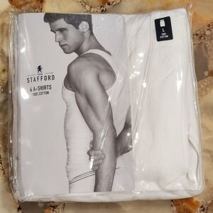 🆕Stafford Men’s 4A-Shirts Tank Tee Shirts 4-Pack Sz L White 100% Cotton NWT